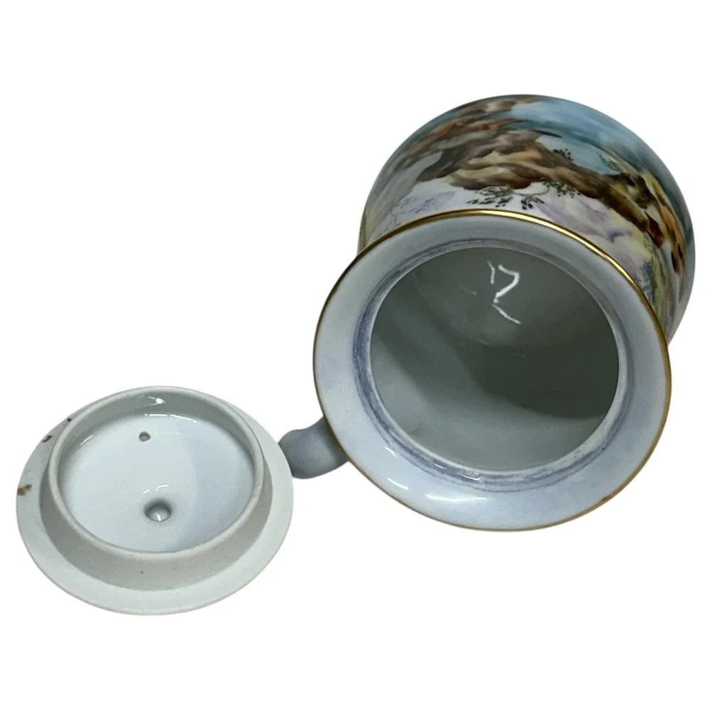Kyusu‎ Japanese Teapot Hand Painted Signed Sansui Porcelain Fisherman Fuji VTG